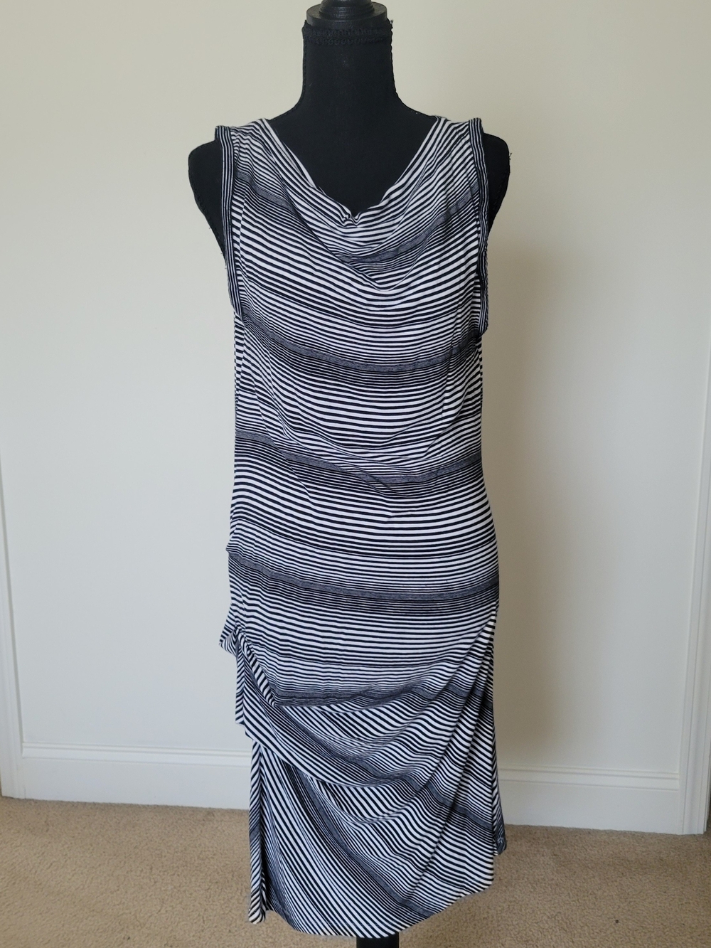 Mossimo Black & White Striped Ruched Side Midi Tank Dress Size L